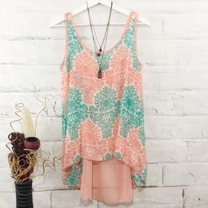 Coral/Teal High Low Tank